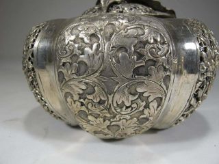ASIAN CHINESE RETICULATED PIERCED SILVER COVERED JAR POT GOURD 6