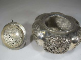 ASIAN CHINESE RETICULATED PIERCED SILVER COVERED JAR POT GOURD 8