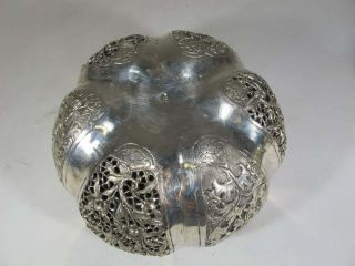 ASIAN CHINESE RETICULATED PIERCED SILVER COVERED JAR POT GOURD 9