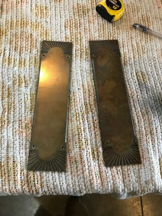 Match Pair Antique Cast Brass Push Plates 11 And Seven Eights By 2 15/16