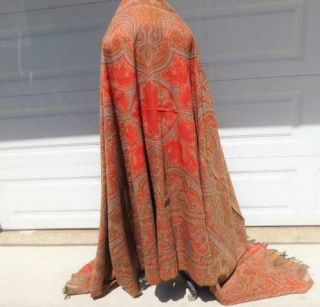 Antique Jacquard Paisley Woven Wool Shawl Throw Tablecloth 136 "