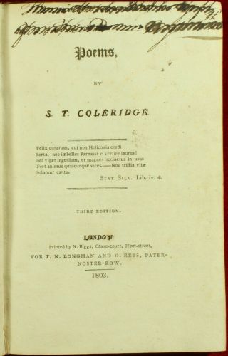 Samuel Taylor Coleridge Poems 1803 Romantic Poetry Important Revised Edition Nr