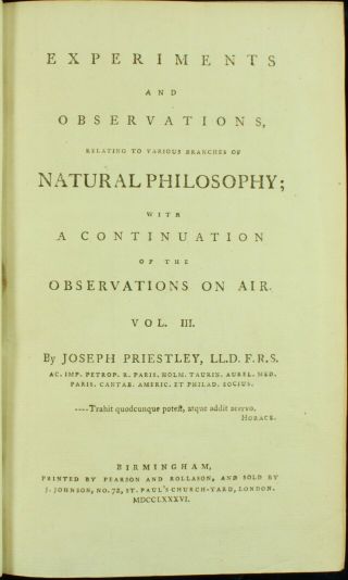 Priestley EXPERIMENTS & OBSERVATIONS ON AIR 1775 - 86 Oxygen 6vol 1ST EDITION NR 4
