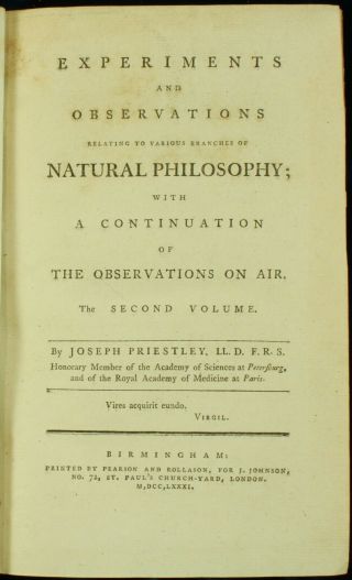Priestley EXPERIMENTS & OBSERVATIONS ON AIR 1775 - 86 Oxygen 6vol 1ST EDITION NR 8