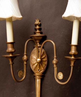 Vintage Empire Style Large Solid Brass Double Bulb Wall Sconce with Shades 12