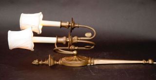 Vintage Empire Style Large Solid Brass Double Bulb Wall Sconce with Shades 3