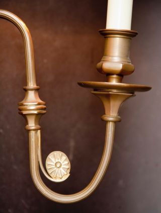 Vintage Empire Style Large Solid Brass Double Bulb Wall Sconce with Shades 4