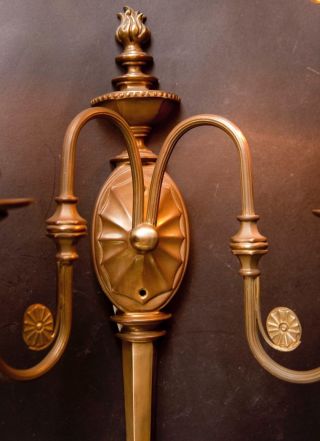 Vintage Empire Style Large Solid Brass Double Bulb Wall Sconce with Shades 5