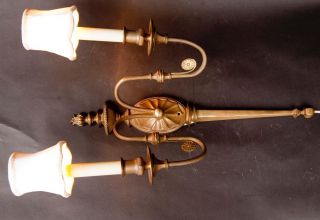 Vintage Empire Style Large Solid Brass Double Bulb Wall Sconce with Shades 6