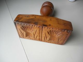 Antique Hand Carved Double Sheaf Of Wheat Butter Stamp.  Butter Mold / Press
