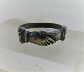 Late Medieval Silver Fede Ring Clasped Hands Lovely