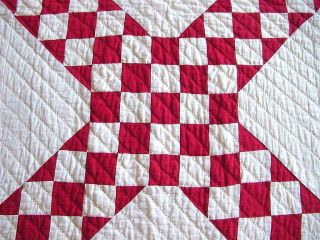 MUSEUM QUALITY 1800s Hand Stitched Red White Irish Chain Sawtooth Quilt 90x76 5