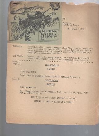 Rare Korean War Propaganda Leaflet,  Orig,  Tank Battle,  1st Radio Brd & Lf Gp