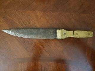 Old Vintage Indian Trapper Trader Camp Knife Handle Brass Pins Throwing Fighting 9