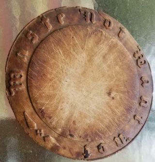 Antique Wooden Treen Round Bread Hand Carved Bread Board " Waste Not Want Not "