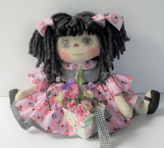 Primitive Hm Raggedy Ann Doll Summer Calico Ladybug " Florance " With Flowers
