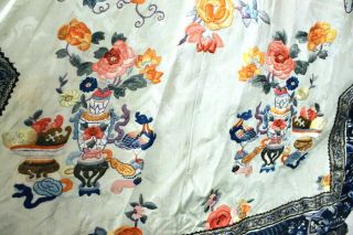 Antique 1800s Chinese Mandarin Silk Embroidered Coat Robe Figures Dragon ribbon 7