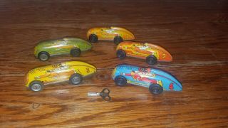 5 Captain Marvel Tin Litho Windup Race Cars Automatic Toy Co.  1947