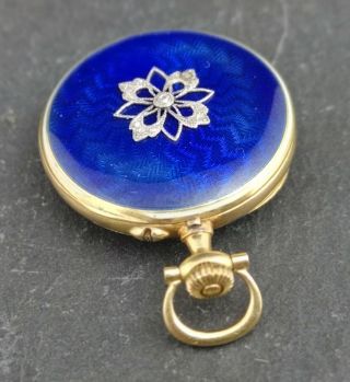Antique French 18k Gold,  Enamel And Diamond Fob Watch,  Pocket Watch,