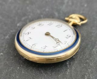 Antique French 18k gold,  enamel and diamond fob watch,  pocket watch, 7