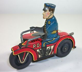 Marx Wind - Up Tin Toy Police Motorcycle - 3.  5 " - Circa 1930s