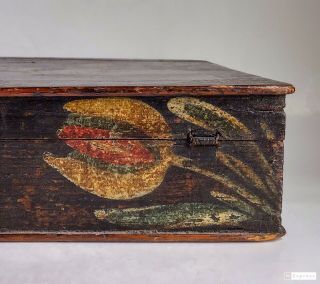 18th C.  Heinrich Bucher Folk Art Paint Decorated Box,  Berks County Pennsylvania 7