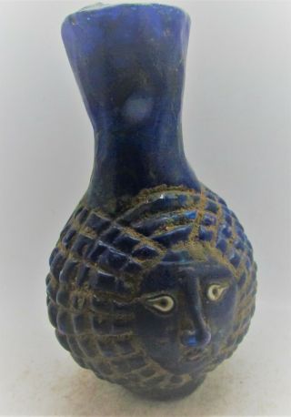 Circa 1000bce Ancient Phoenician Glass Bottle With Male Face Depiction