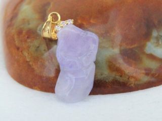18k Gold Translucent Purple Lavender Jadeite Jade Chinese Zodiac Ox Pendant