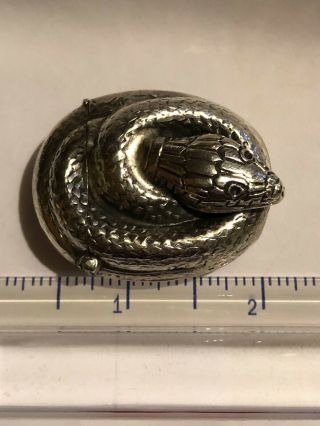 Sterling Silver Coiled Snake Vesta Case Match Safe / Box