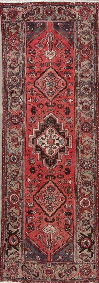Vintage Geometric 10 Ft Runner Hamedan Persian Oriental Tribal Wool Rug 3 