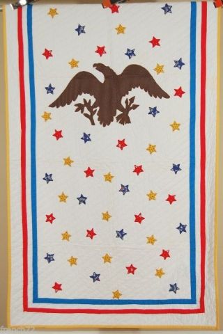 Rare Vintage " American Eagle & 50 Stars " Antique Crib Quilt Patriotic