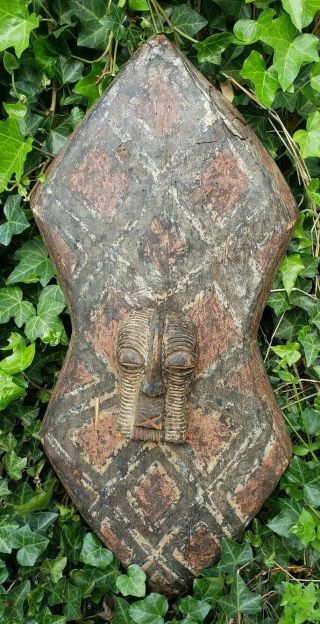 Hand Carved Vintage Congo Wooden Shield African Art
