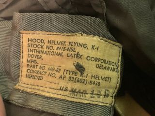 High Altitude K - 1 Flight Helmet USAF 1950’s W/ MG - 52 Liner 12