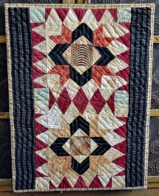 Antique 1800s Hand Stitched Quilt Mounted On Board