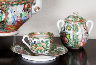 Antique Chinese Porcelain Famille Rose Teapot/Coffee Pot Nine Piece Set 3