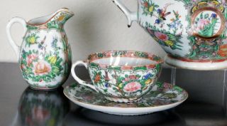 Antique Chinese Porcelain Famille Rose Teapot/Coffee Pot Nine Piece Set 4