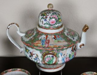 Antique Chinese Porcelain Famille Rose Teapot/Coffee Pot Nine Piece Set 5