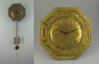 Antique Glasgow School Arts & Crafts Chiming Brass Wall Clock Margaret Gilmour ?