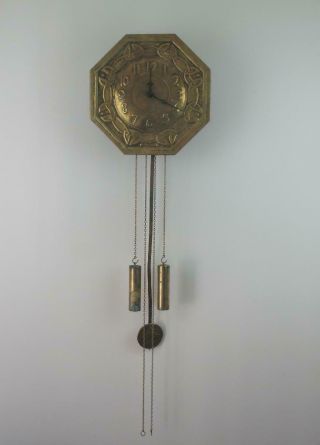 Antique Glasgow School Arts & Crafts Chiming Brass Wall Clock Margaret Gilmour ? 2