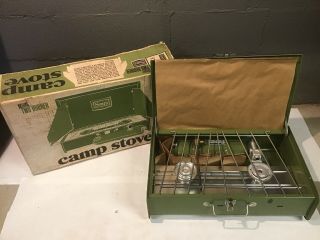 Nos Sears Deluxe Camp Stove Vintage Camping 2 - Burner Green 72245