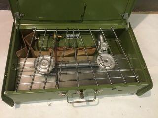 NOS Sears Deluxe Camp Stove Vintage Camping 2 - Burner Green 72245 4
