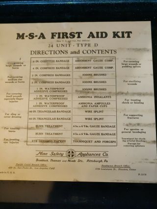 WWII Era First Aid Kit FULL.  Metal Army box.  24 Unit Type D.  M - S - A rare 7
