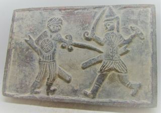 Ancient Sasanian Stone Brick With Battle Depiction Very Rare