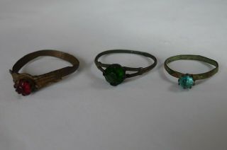 British Uk Metal Detecting Find 3 Medieval Tudor Rings With Stones As Excavated