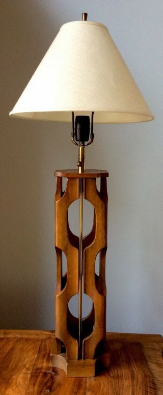 Mid Century Modeline Danish Teak Wood Vintage Table Lamp 24” Tall