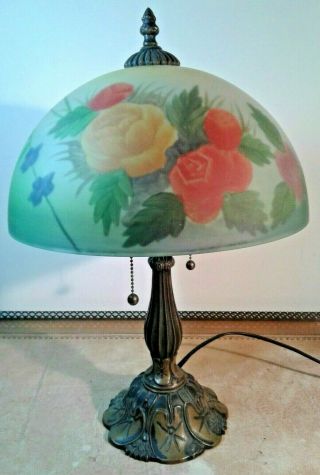 Antique Reverse Painted Shade ROSES Arts & Crafts ART NUVEAU 18 