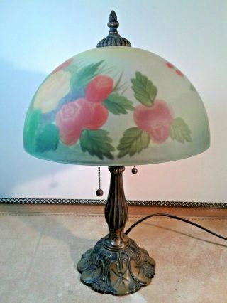 Antique Reverse Painted Shade ROSES Arts & Crafts ART NUVEAU 18 