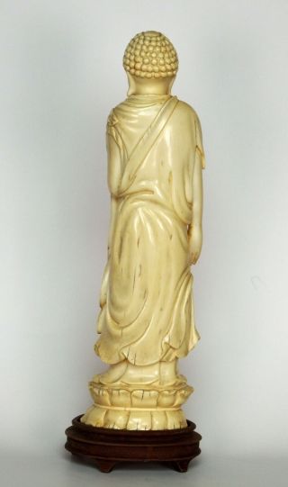 Antique Chinese Carved Standing Buddha Holding Peach On Custom Wooden Stand 4