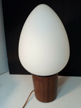 Vtg Mcm Mushroom Table Lamp W/frosted Globe Woodgrain Base Mod Atomic Desk Vhtf