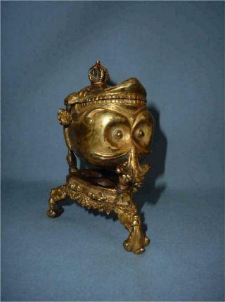 Antique Tibet Top High Aged Gilt Bronze Buddhist Tantric Ritual Kapala Bowl